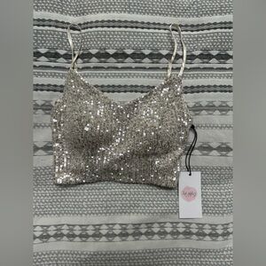 Crystal Sky Silver Sequin Crop Top XS NWT!!!